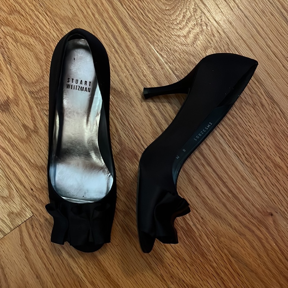 Stuart Weitzman Black Satin Open Toed Heel - image 2